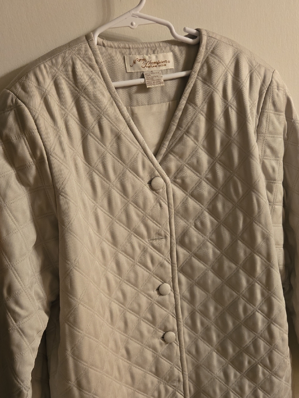 Norm Thompson Quilted Diamond-Pattern Cream Puffer Jacket